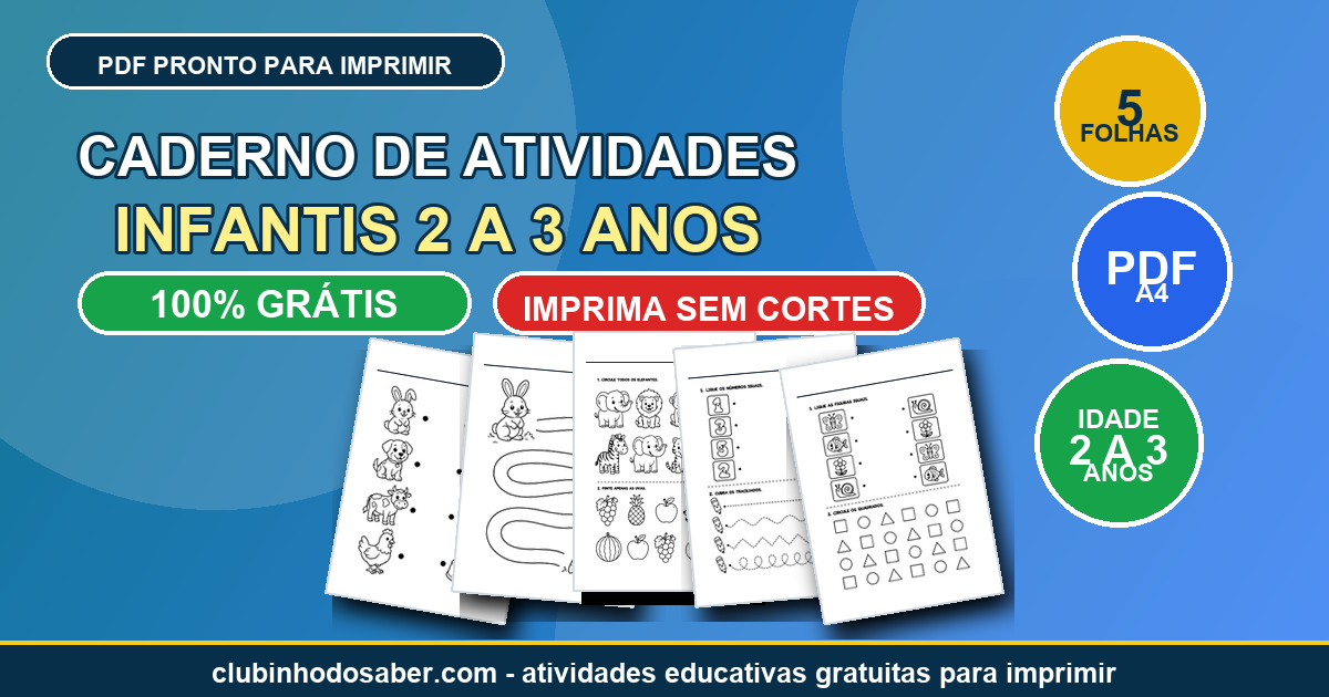 Caderno de atividades infantis para 2 a 3 anos volume 1 em PDF grátis para imprimir