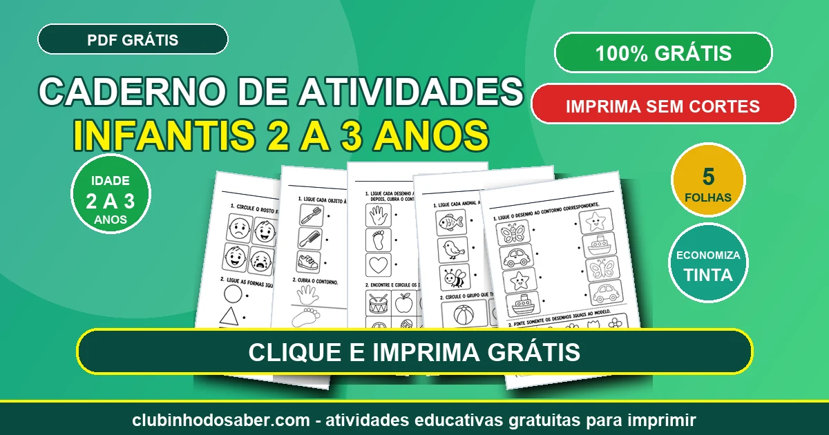 Caderno de atividades infantis para 2 a 3 anos volume 10 em PDF grátis para imprimir
