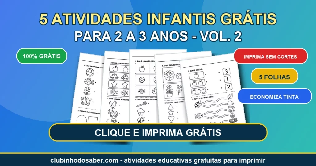 5 atividades infantis grátis para 2 a 3 anos volume 2 em PDF
