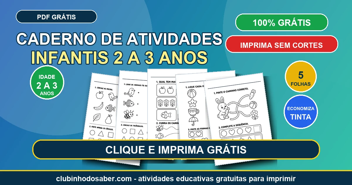 Caderno de atividades infantis para 2 a 3 anos volume 3 em PDF grátis para imprimir
