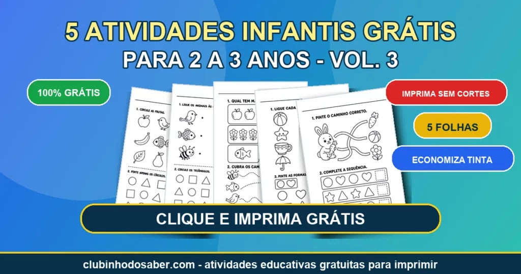 5 atividades infantis grátis para 2 a 3 anos volume 3 em PDF