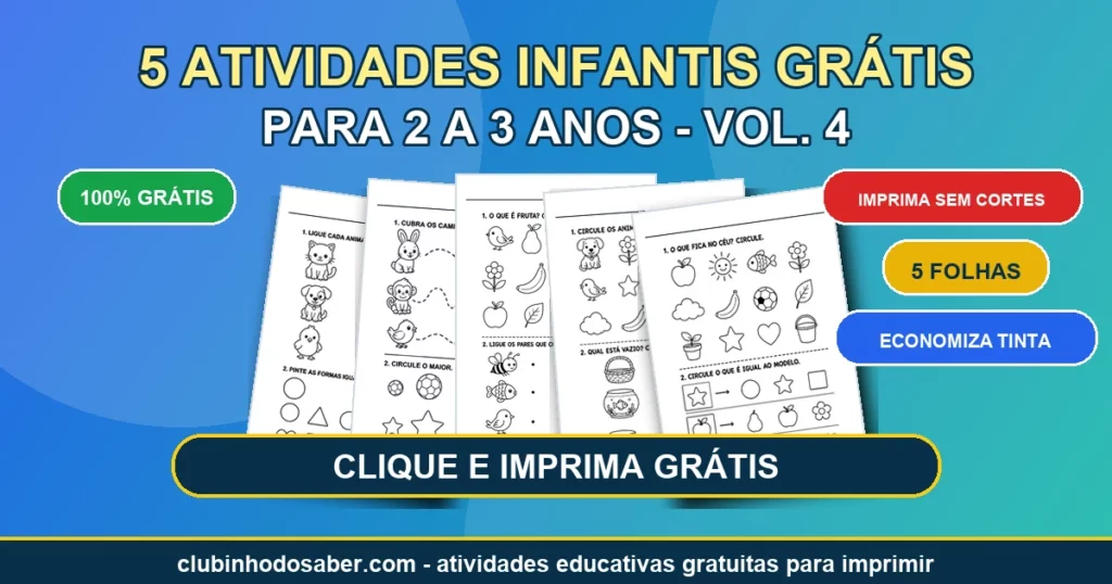 5 atividades infantis gratis para 2 a 3 anos volume 4 em PDF