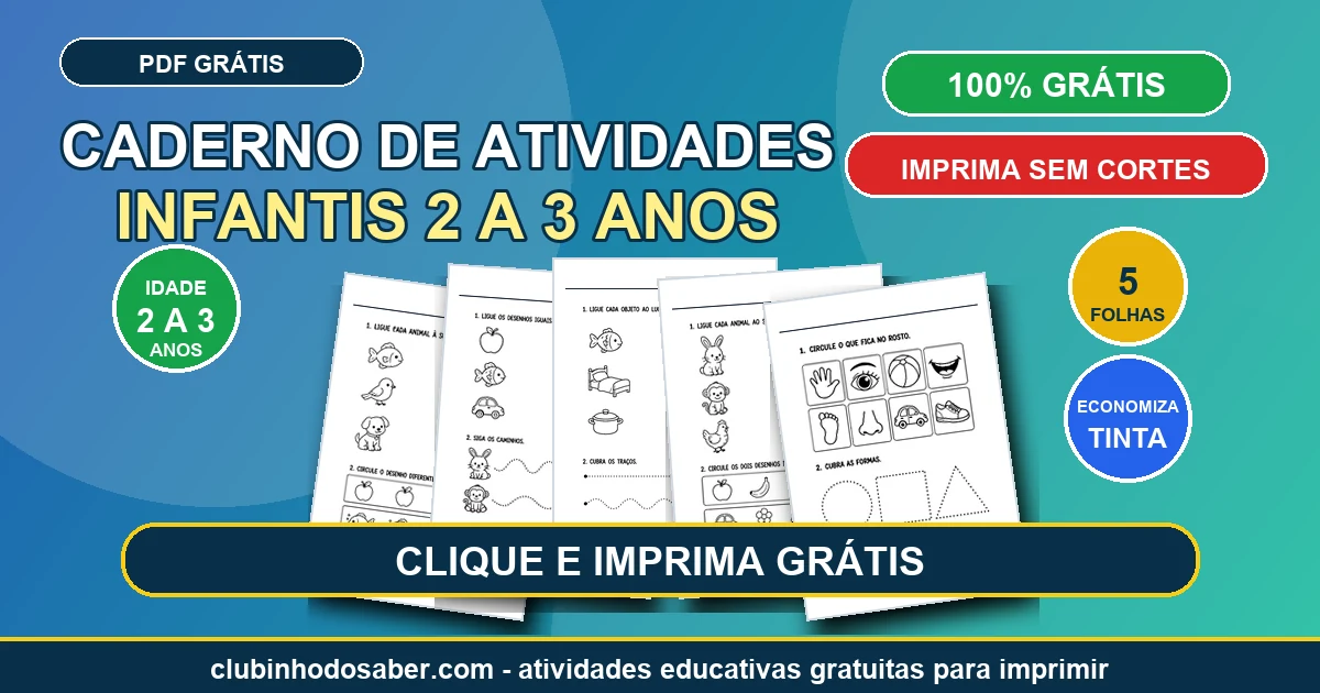 Caderno de atividades infantis para 2 a 3 anos volume 9 em PDF grátis para imprimir