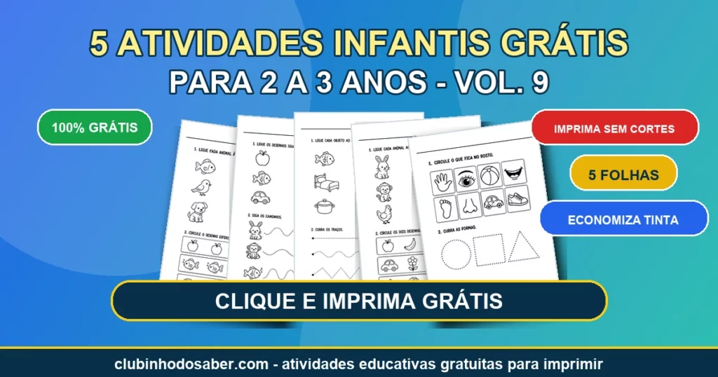 5 atividades infantis grátis para 2 a 3 anos volume 9 em PDF