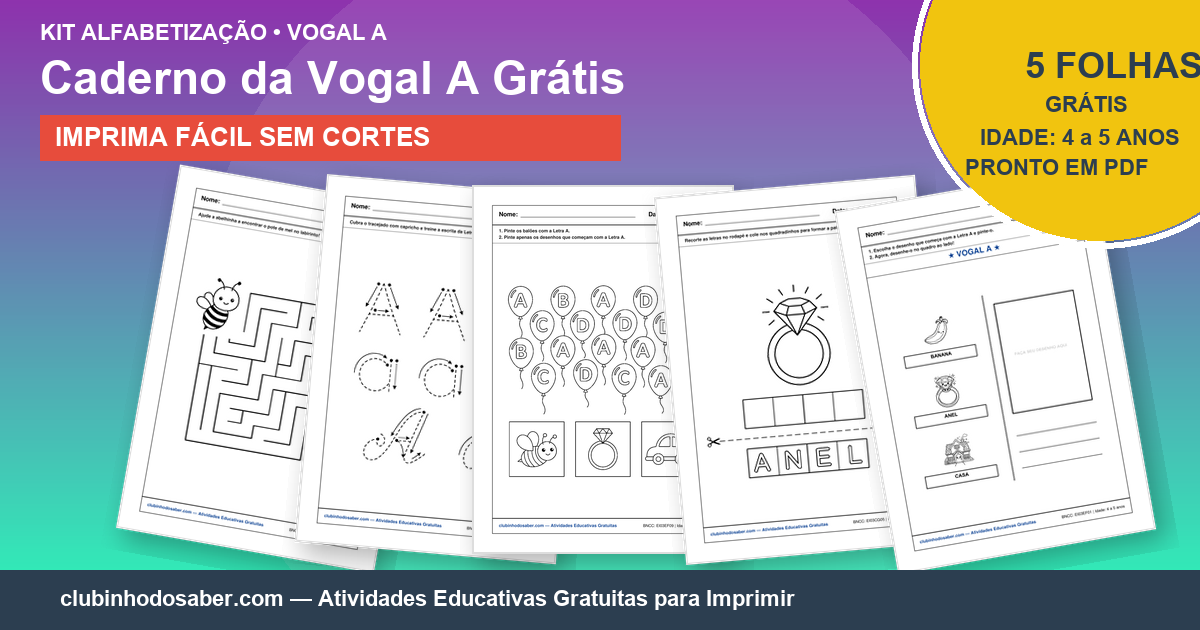 Kit de 5 Atividades da Letra A Grátis para Imprimir