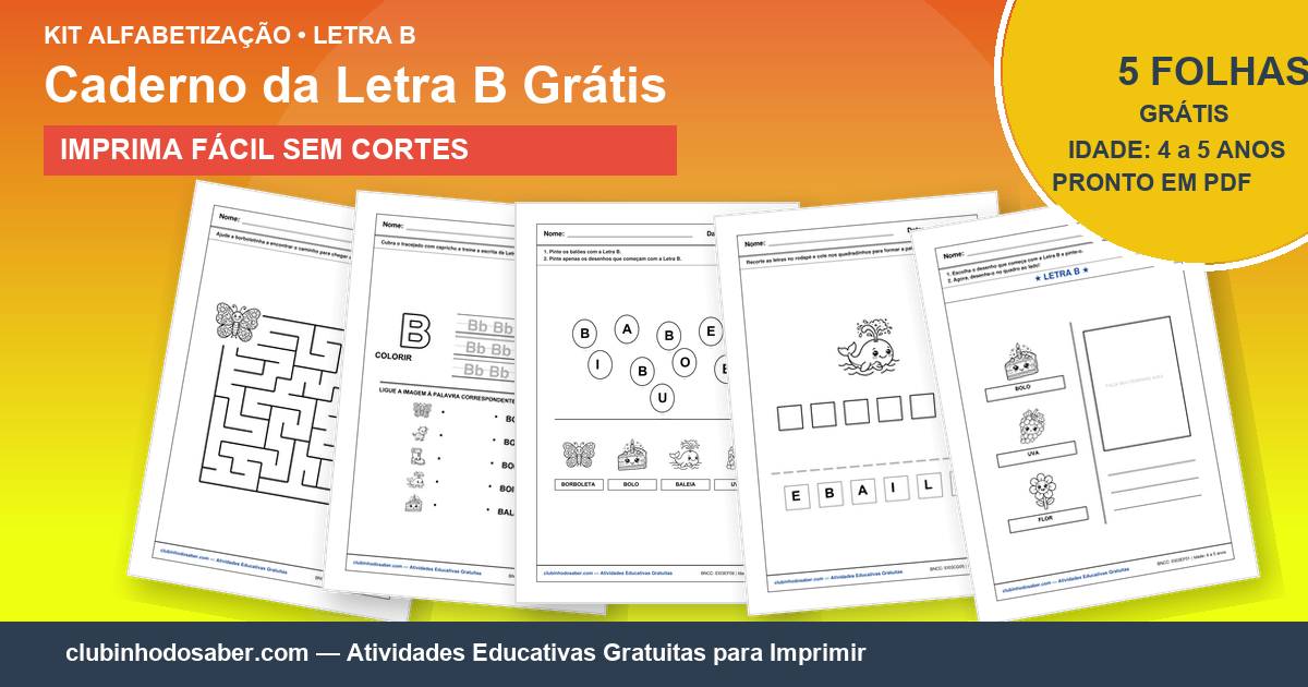 Kit de 5 Atividades da Letra B Grátis para Imprimir