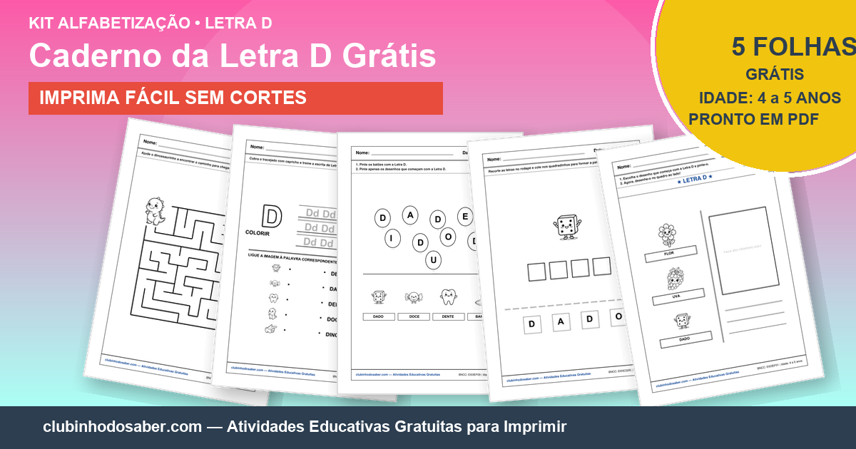 Kit de 5 Atividades da Letra D Grátis para Imprimir