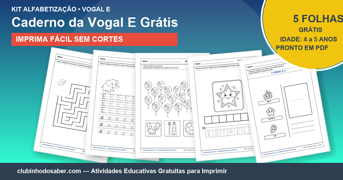 Kit de 5 Atividades da Letra E Grátis para Imprimir