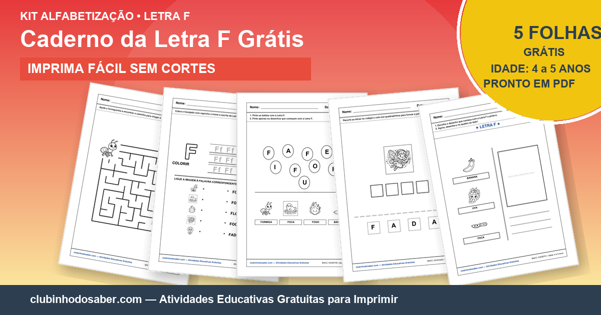 Kit de 5 Atividades da Letra F Grátis para Imprimir