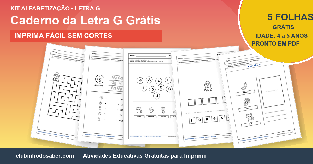 Kit de 5 Atividades da Letra G Grátis para Imprimir