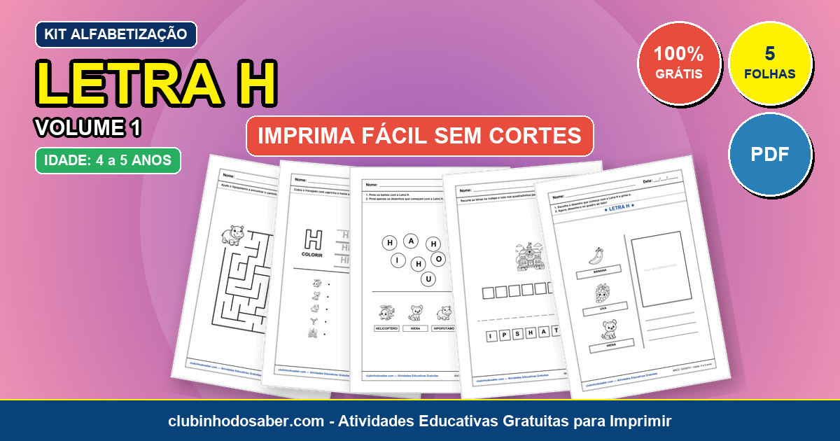 Kit de 5 Atividades da Letra H Grátis para Imprimir