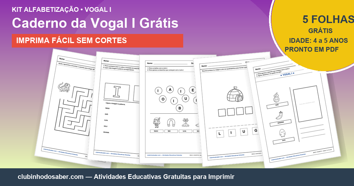 Kit de 5 Atividades da Letra I Grátis para Imprimir