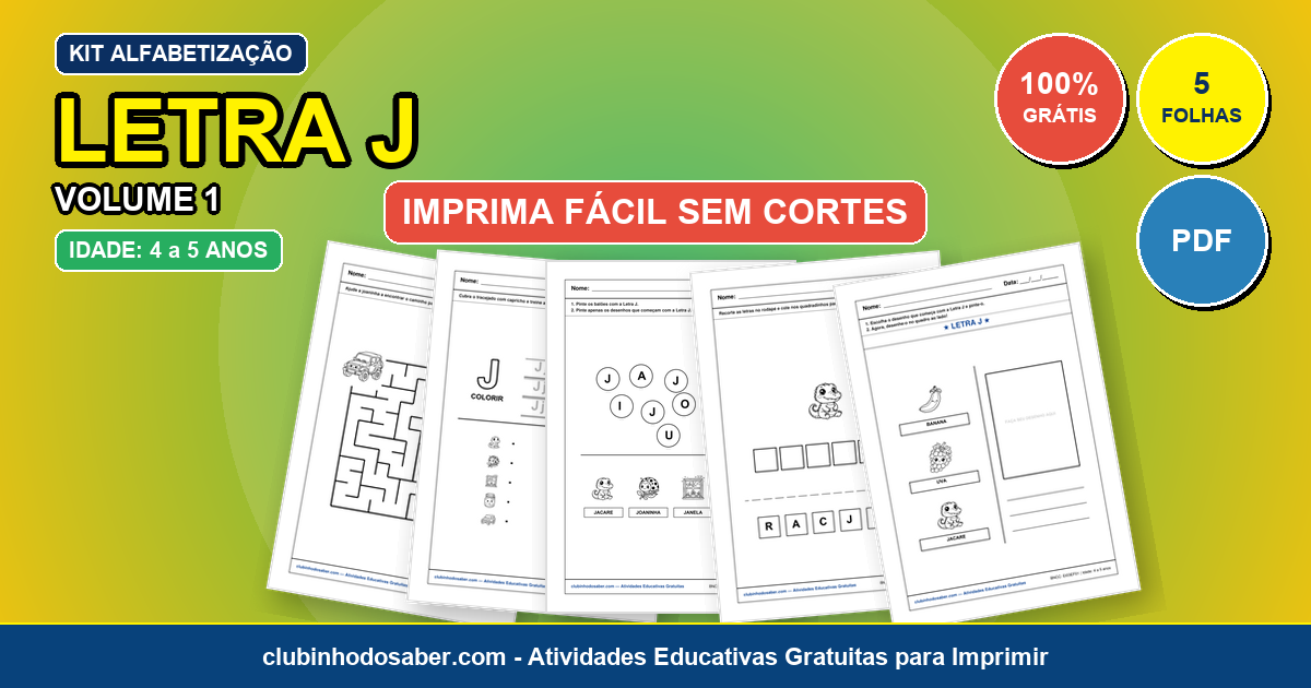 Kit de 5 Atividades da Letra J Grátis para Imprimir