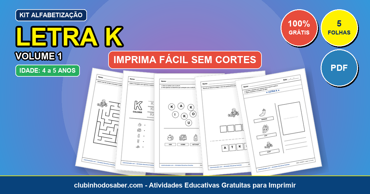 Kit de 5 Atividades da Letra K Grátis para Imprimir