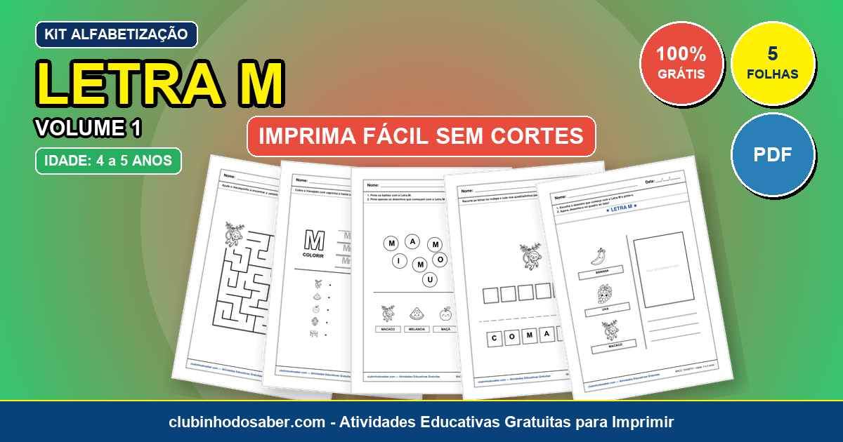 Kit de 5 Atividades da Letra M Grátis para Imprimir