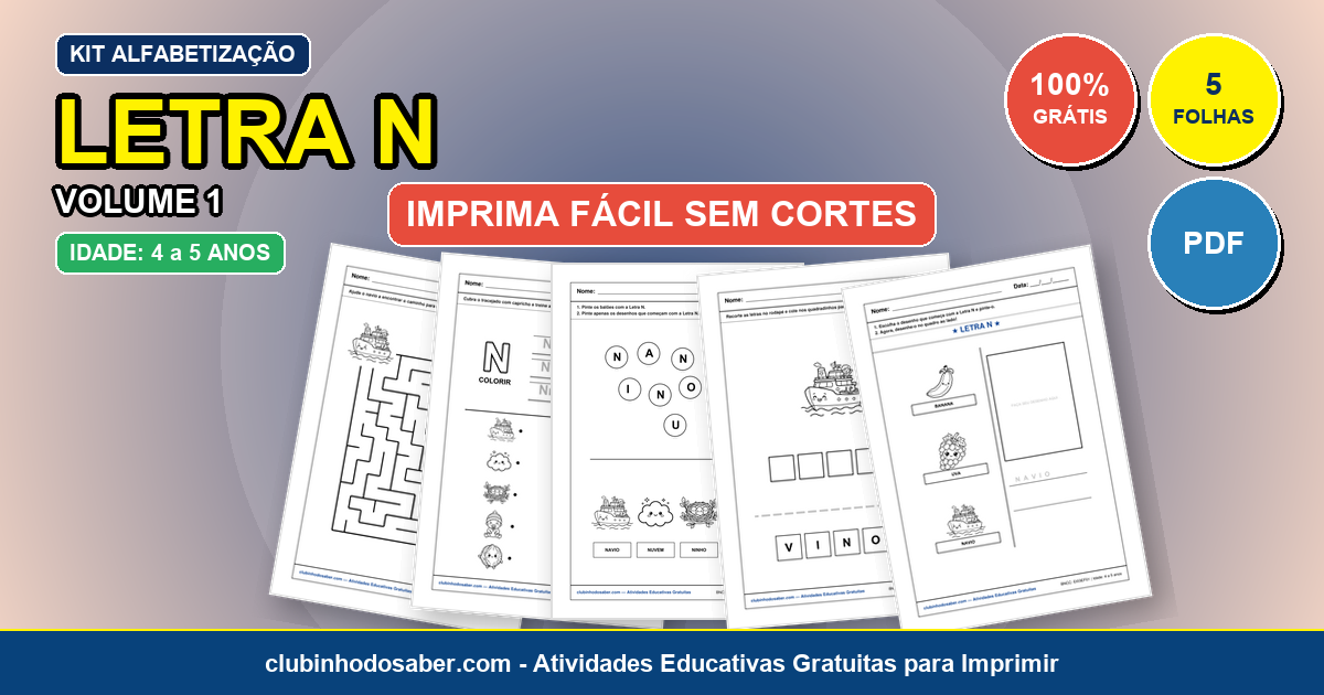 Kit de 5 Atividades da Letra N Grátis para Imprimir