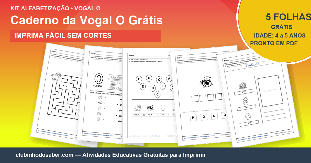 Kit de 5 Atividades da Letra O Grátis para Imprimir