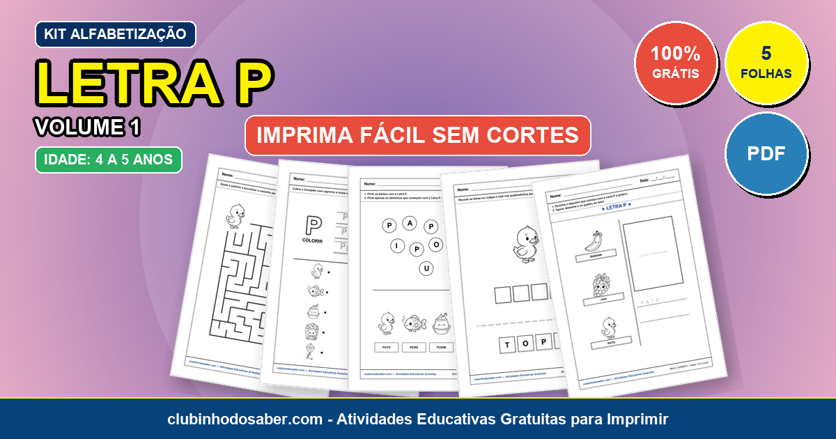 Kit de 5 Atividades da Letra P Grátis para Imprimir