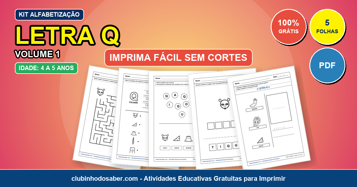 Kit de 5 Atividades da Letra Q Grátis para Imprimir