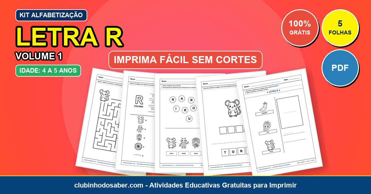 Kit de 5 Atividades da Letra R Grátis para Imprimir