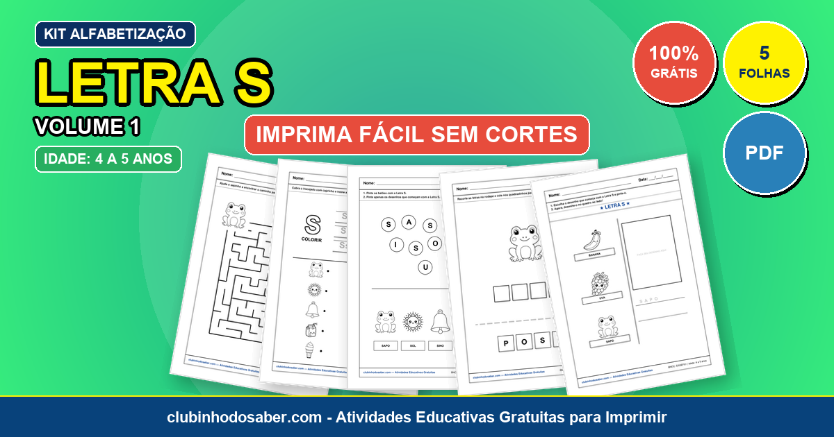 Kit de 5 Atividades da Letra S Grátis para Imprimir