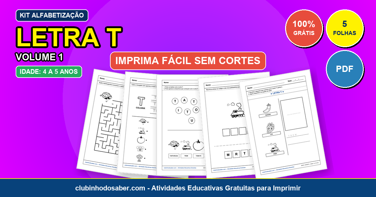 Kit de 5 Atividades da Letra T Grátis para Imprimir