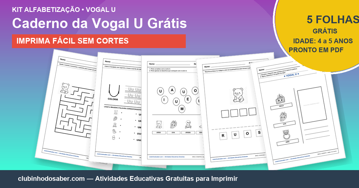 Kit de 5 Atividades da Letra U Grátis para Imprimir