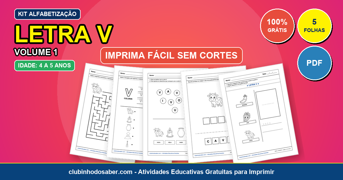 Kit de 5 Atividades da Letra V Grátis para Imprimir