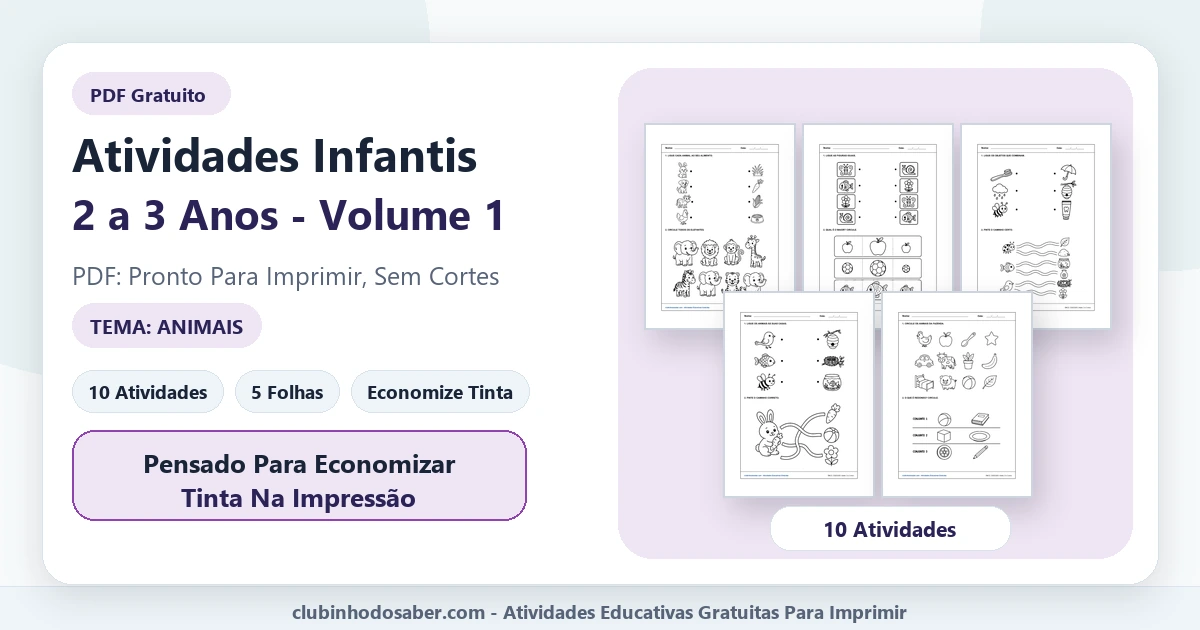 Atividades infantis para 2 a 3 anos volume 1 tema animais em PDF para imprimir