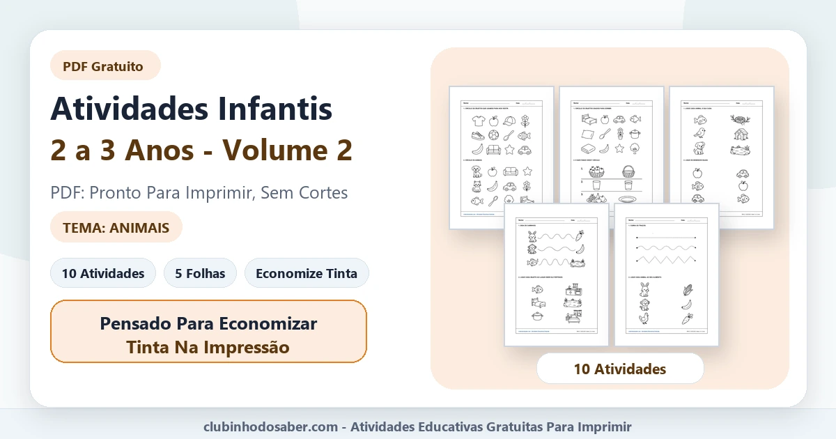 Atividades infantis para 2 a 3 anos volume 2 tema animais em PDF para imprimir