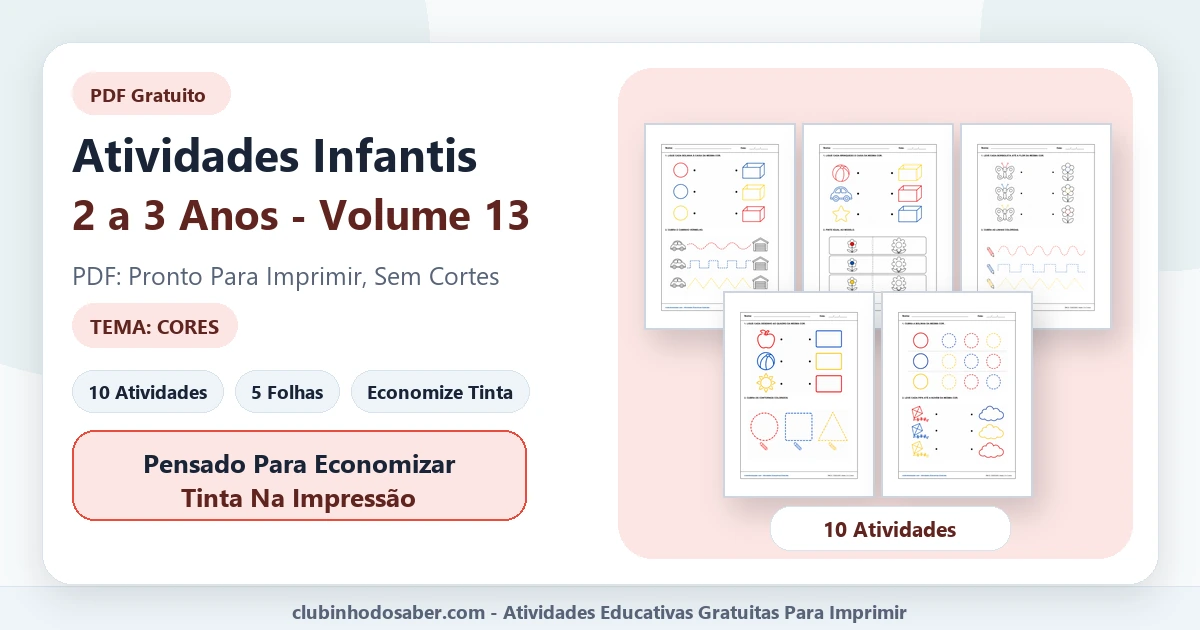 Atividades infantis para 2 a 3 anos volume 13 tema cores em PDF para imprimir