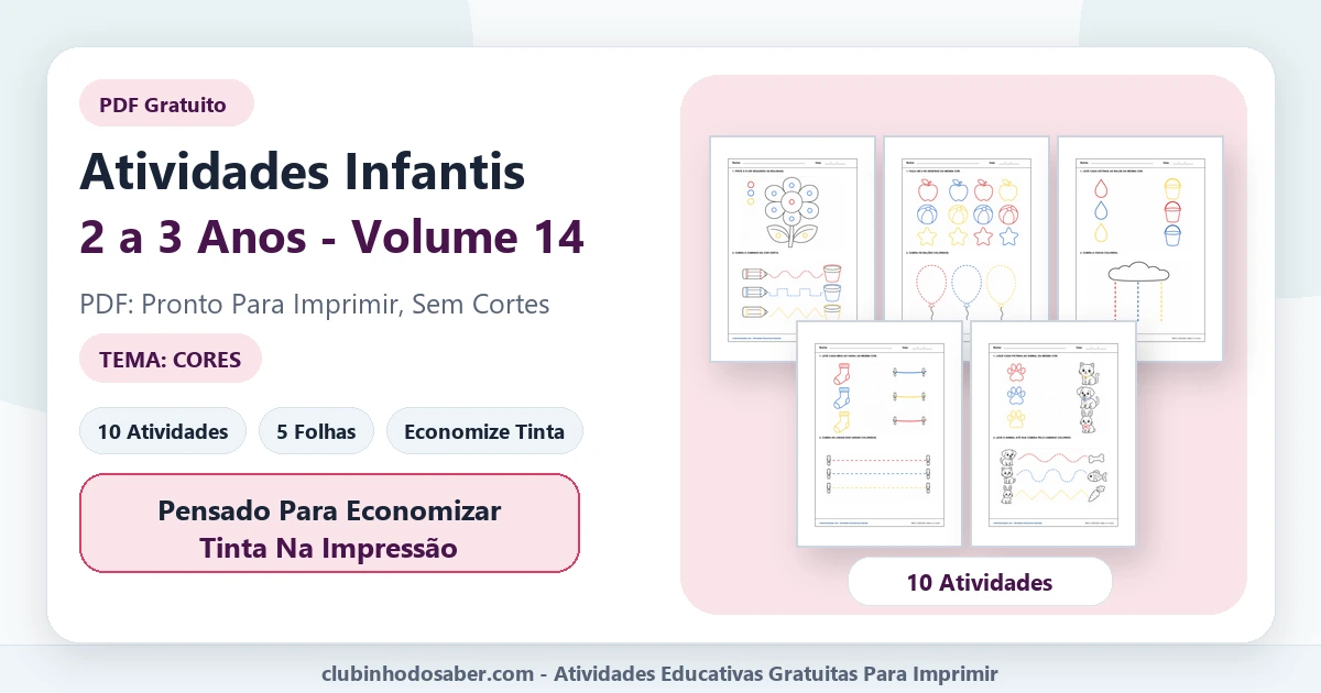 Atividades infantis para 2 a 3 anos volume 14 tema cores em PDF para imprimir