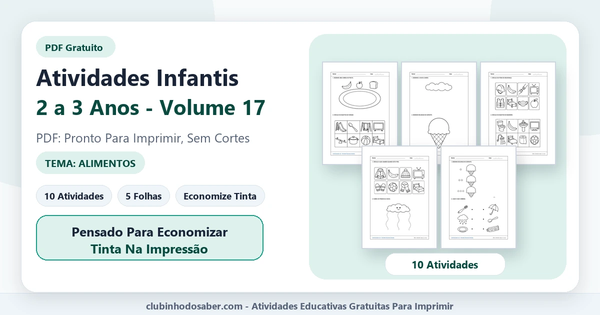 Atividades infantis para 2 a 3 anos volume 17 tema alimentos em PDF para imprimir