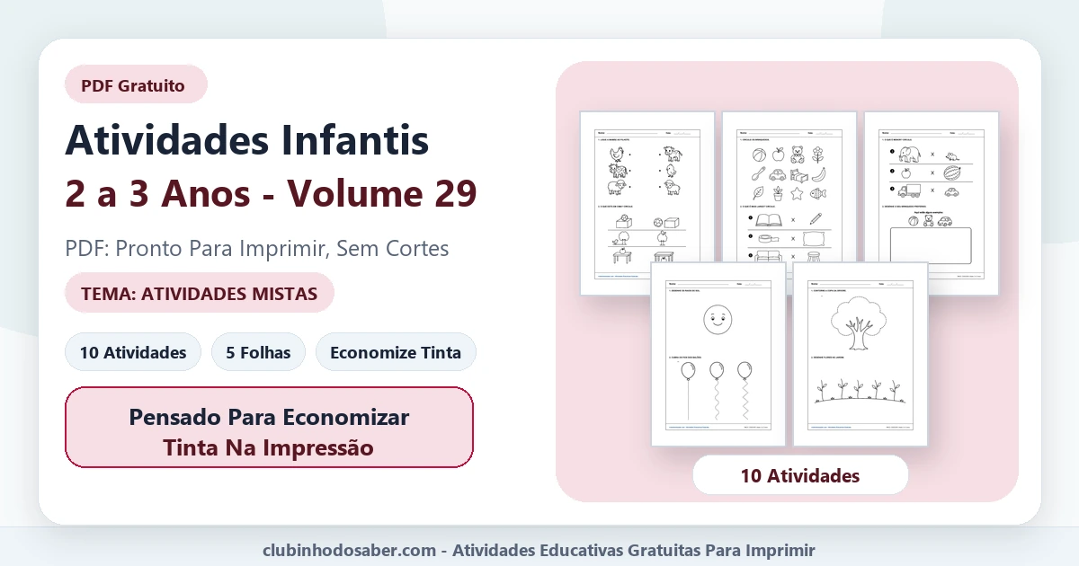Atividades infantis para 2 a 3 anos volume 29 tema atividades mistas em PDF para imprimir