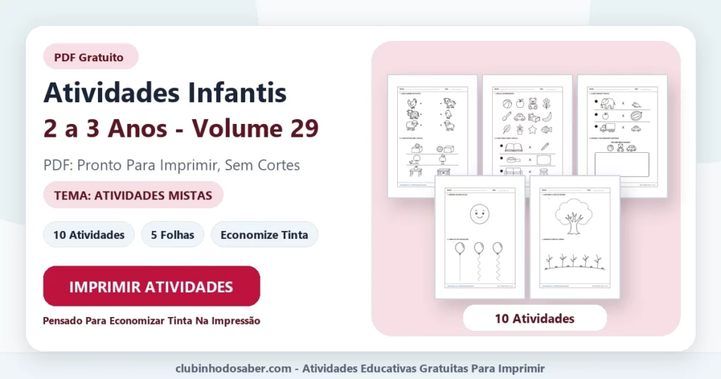 Atividades infantis 2 a 3 anos volume 29 PDF para imprimir