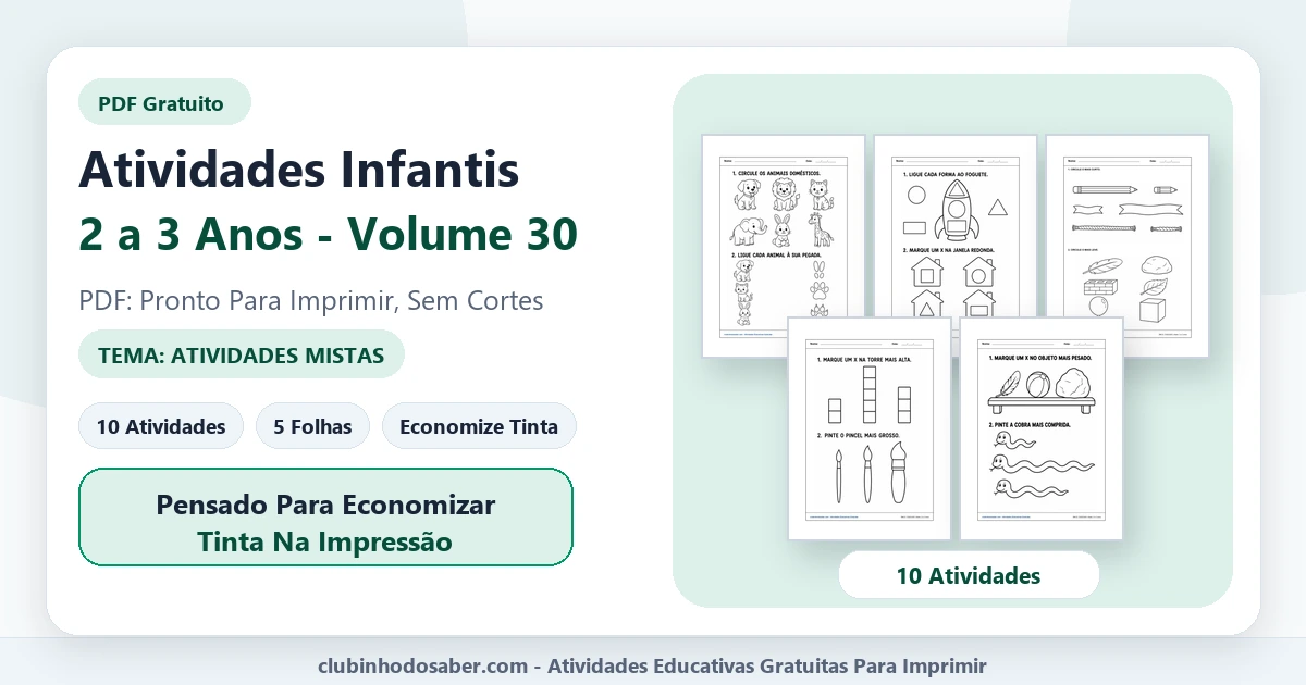 Atividades infantis para 2 a 3 anos volume 30 tema atividades mistas em PDF para imprimir