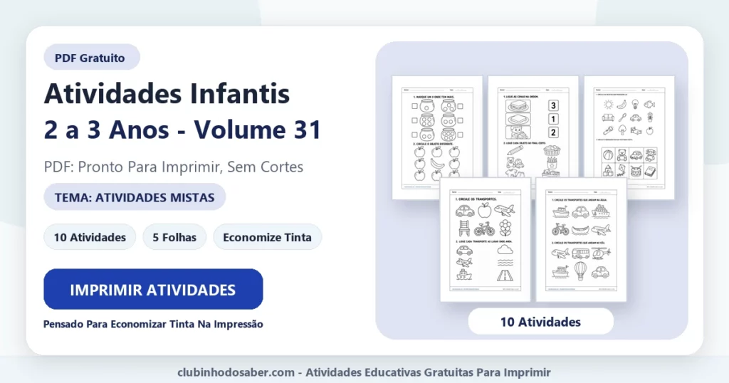 Atividades infantis 2 a 3 anos volume 31 PDF para imprimir