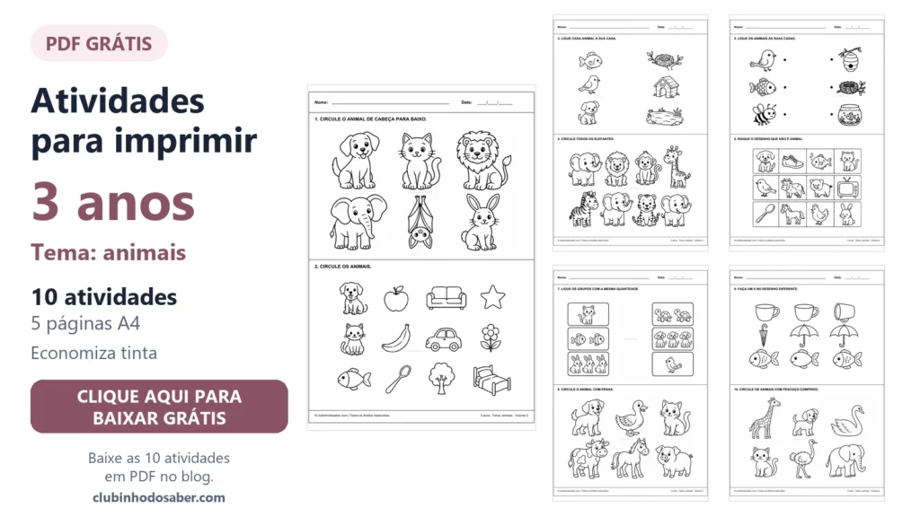 Atividades para imprimir para crianças de 3 anos, material 3A-ANI-02.