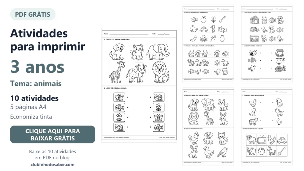 Atividades para imprimir para crianças de 3 anos, material 3A-ANI-03.
