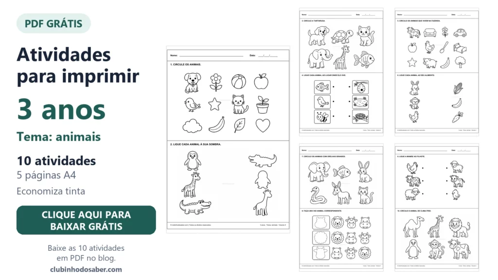Atividades para imprimir para crianças de 3 anos, material 3A-ANI-04.