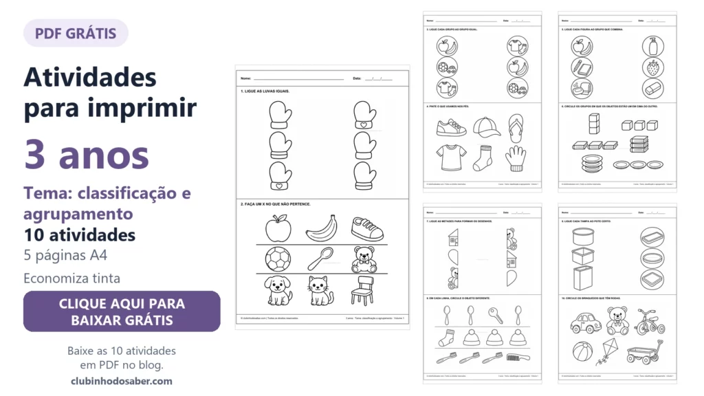 Atividades para imprimir para crianças de 3 anos, material 3A-CLA-01.